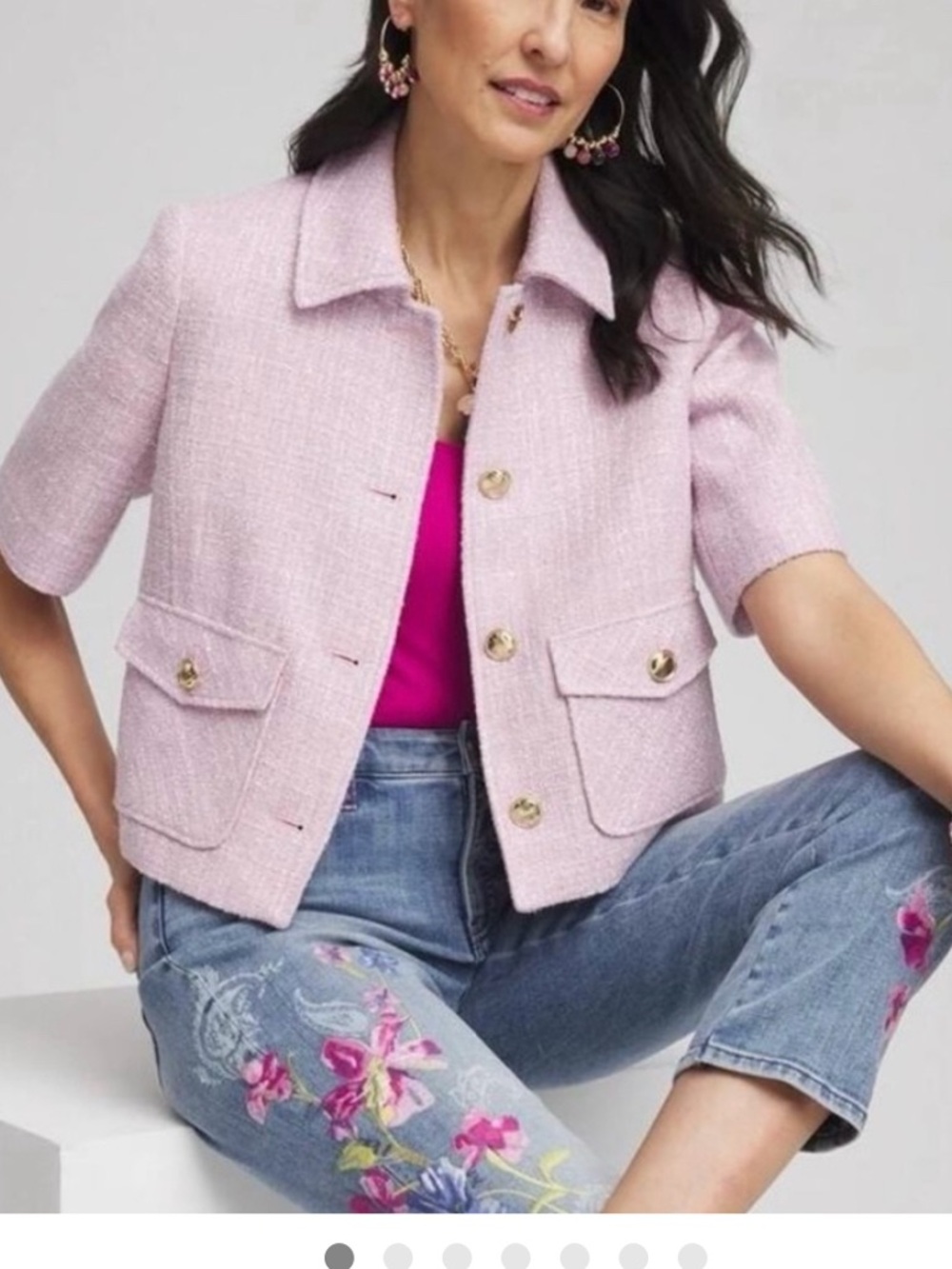Light Pink Short-Sleeve Tweed Jacket